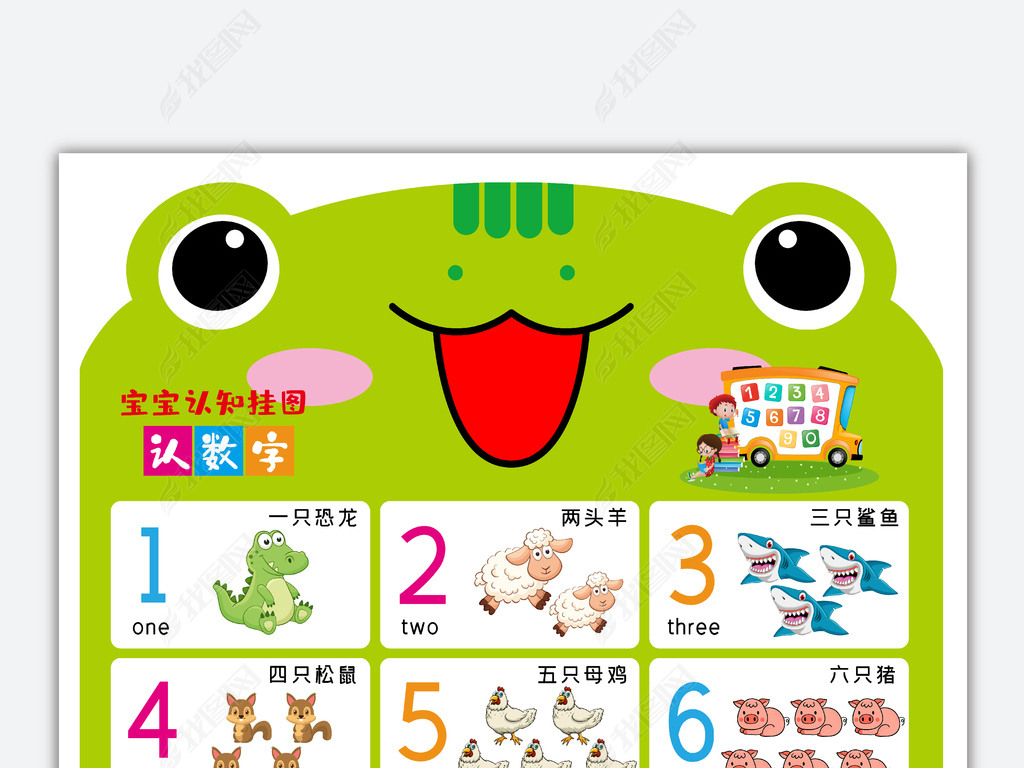 原创看图认数字卡通可爱儿童早教挂图宝宝认识数字训练版权可商用