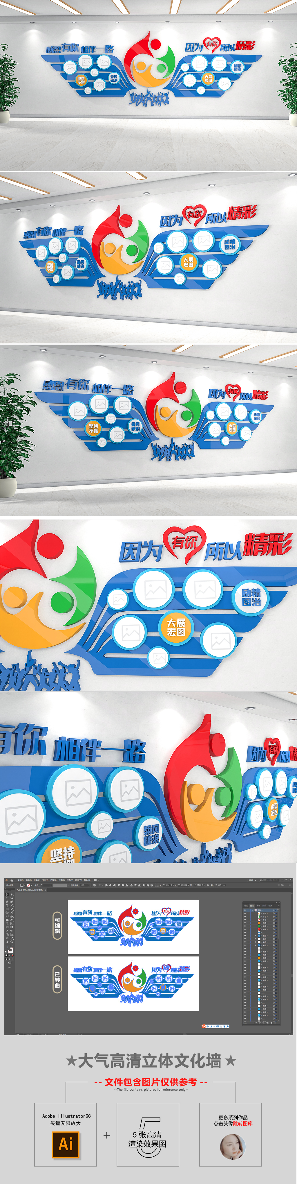 彩色企业团队风采留影照片励志标语文化墙