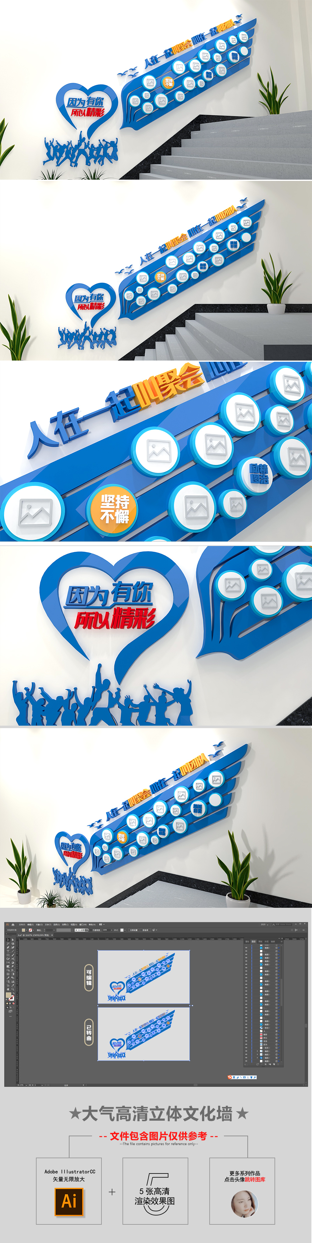 企业楼道创意翅膀员工风采照片墙留影文化墙
