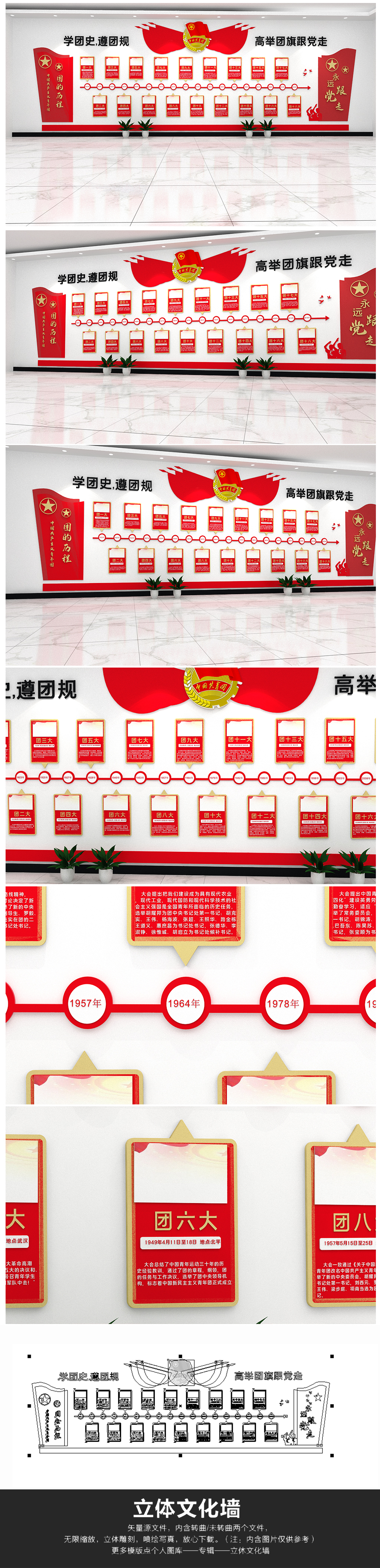 中国共青团团代会发展历程校园共青团团史文化墙