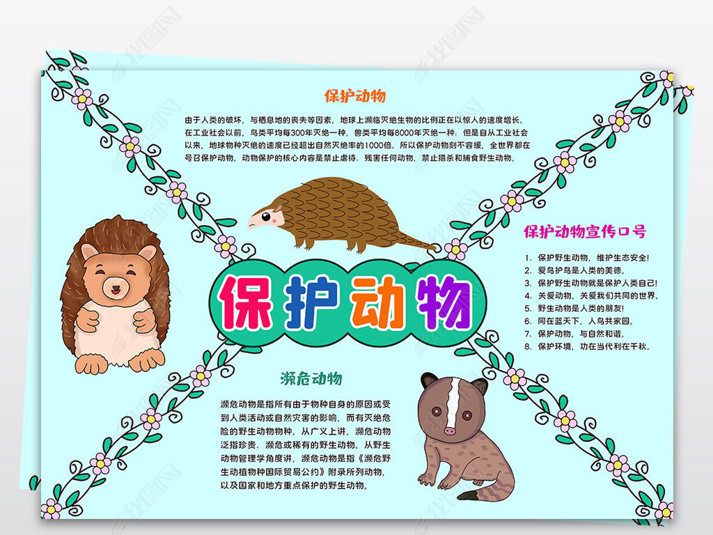保护爱护世界动物日善待动物小报手抄报