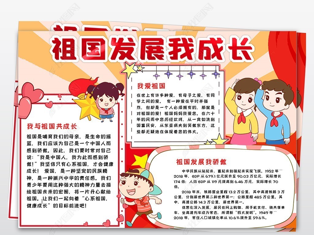 原创祖国发展我成长小报我爱祖国手抄报电子小报版权可商用