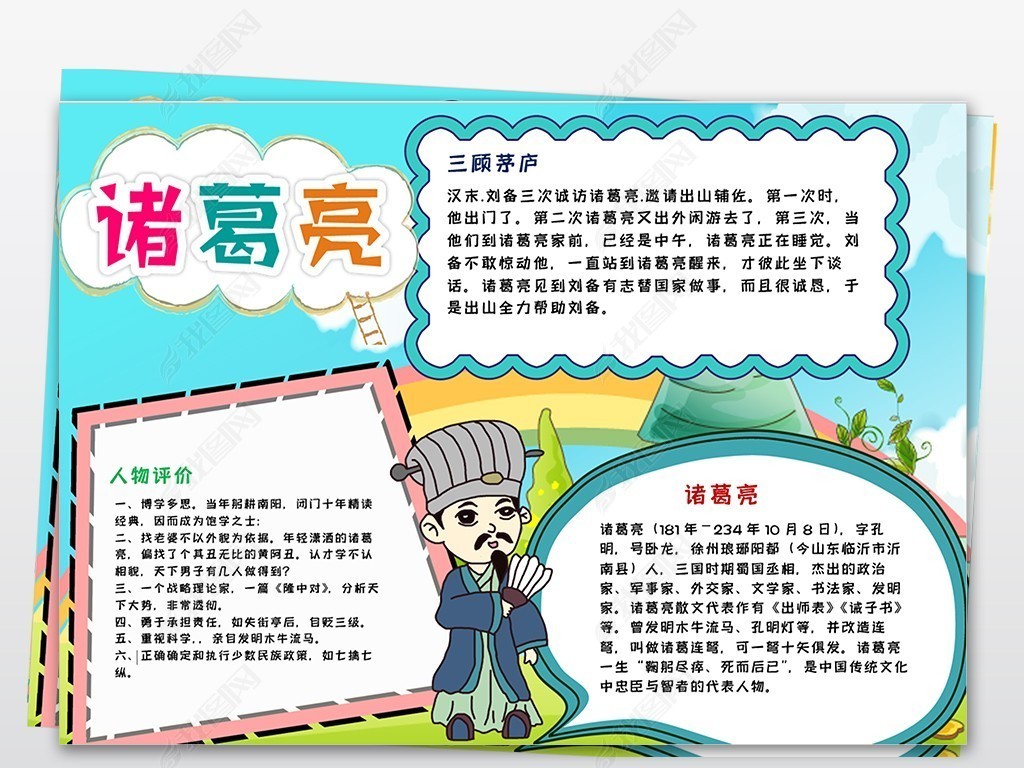 原创历史人物诸葛亮电子小报word手抄报版权可商用