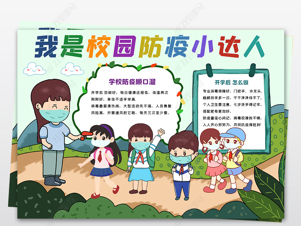 原创防疫复学防控我献策我规划小报手抄报校园防疫小报手抄报模版