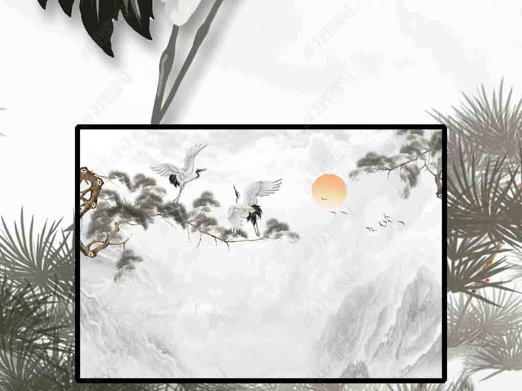 新中式大理石山水松鹤长春背景墙