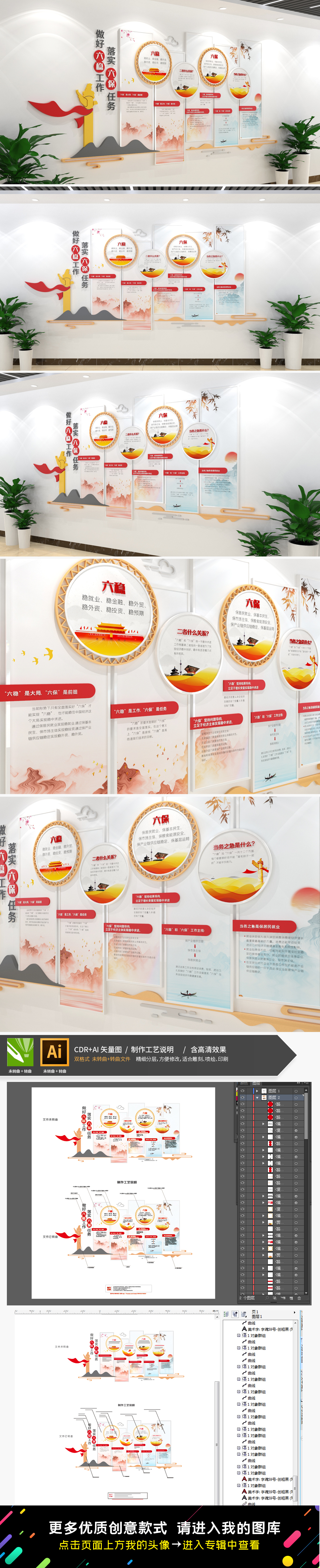做好六稳六保工作任务文化墙全国两会文化墙