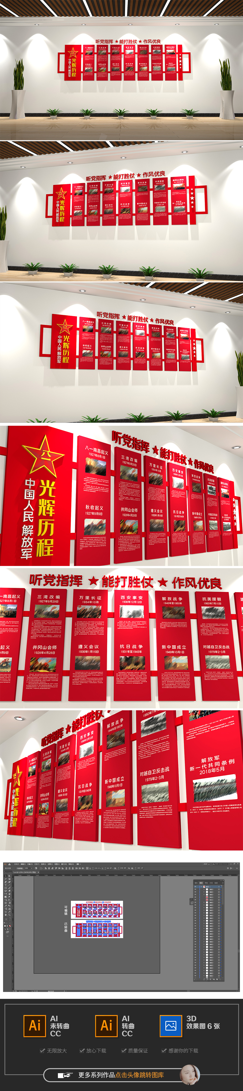 红色解放军发展历程部队历程党建室内文化墙