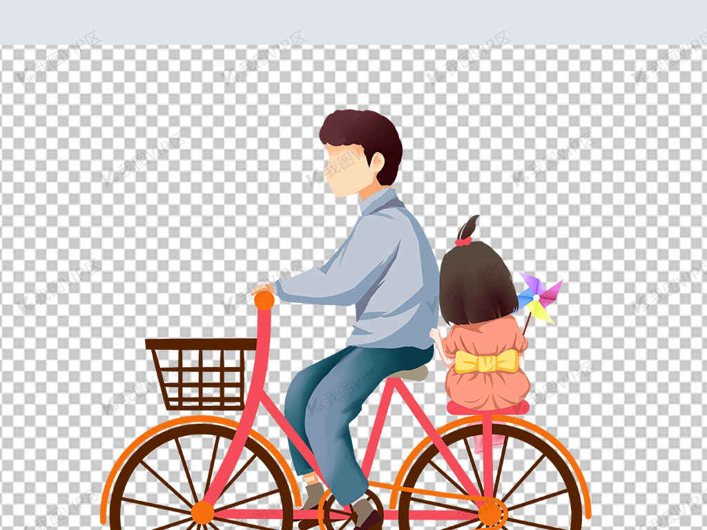 卡通手绘父女骑自行车人物插画父亲节