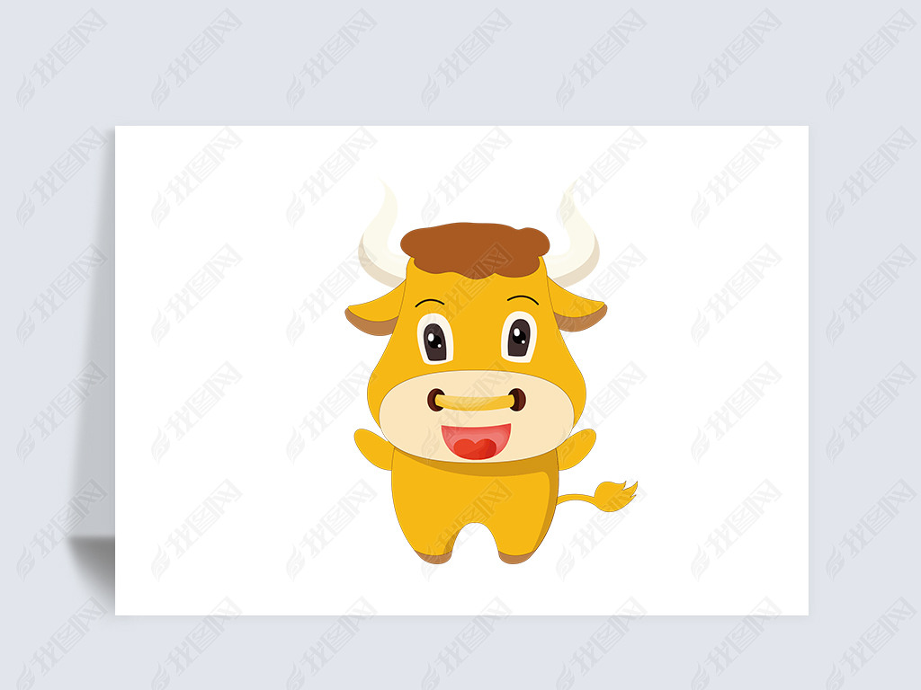 原创黄色小牛卡通动物形象图片插画素材版权可商用