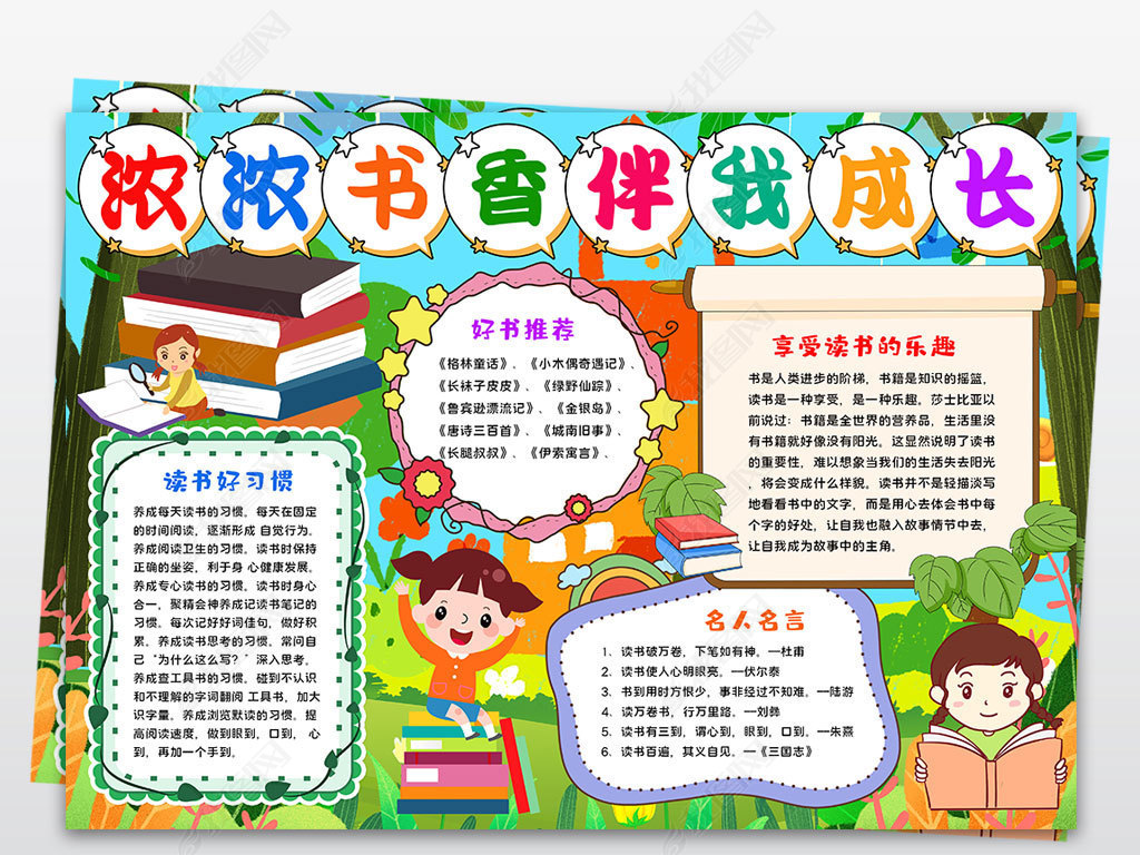 原创读书小报读书伴我成长手抄报世界图书与版权日小报世界读书日小报