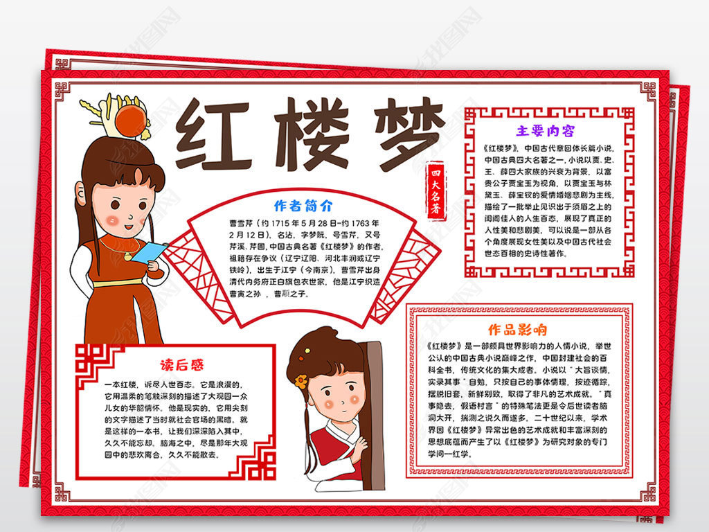 红楼梦小报读书阅读手抄报读书四大名著电子小报
