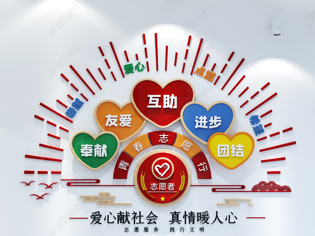 原创志愿者精神形象服务项目社区志愿者文化墙青年志愿者宣传公益文化