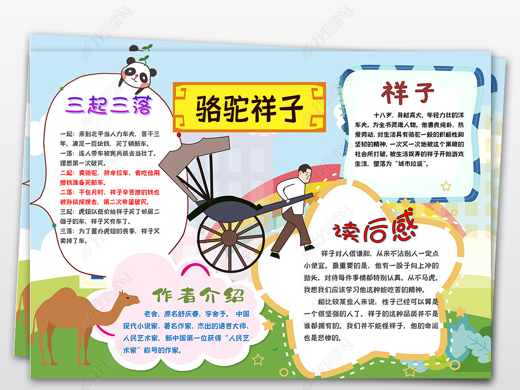 原创骆驼祥子读书手抄报小报-版权可商用