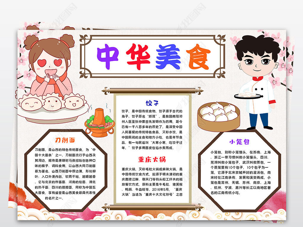 中华美食小报中国饮食文化手抄小报模板