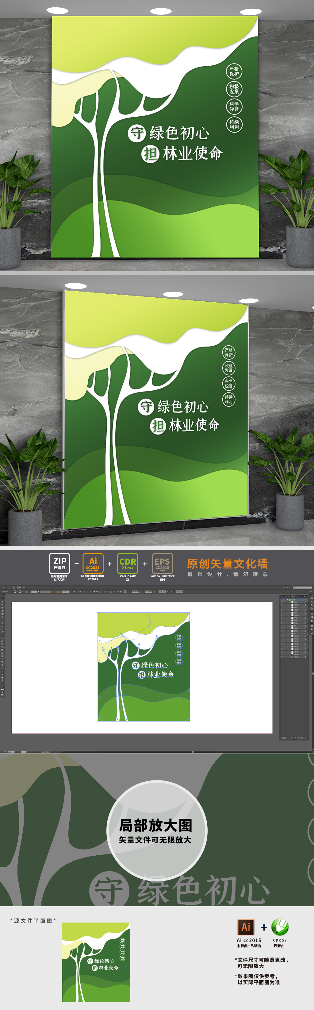 创意绿色林业局标语文化墙