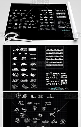 精美中国风祥云朵CAD图镂空雕刻波浪浮雕CAD图集