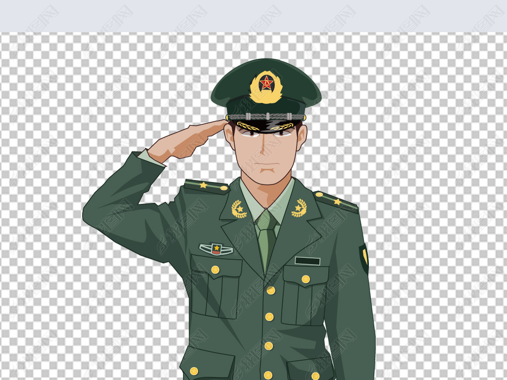 原创战士军人军官士兵敬礼卡通人物形象免抠素材图片版权可商用