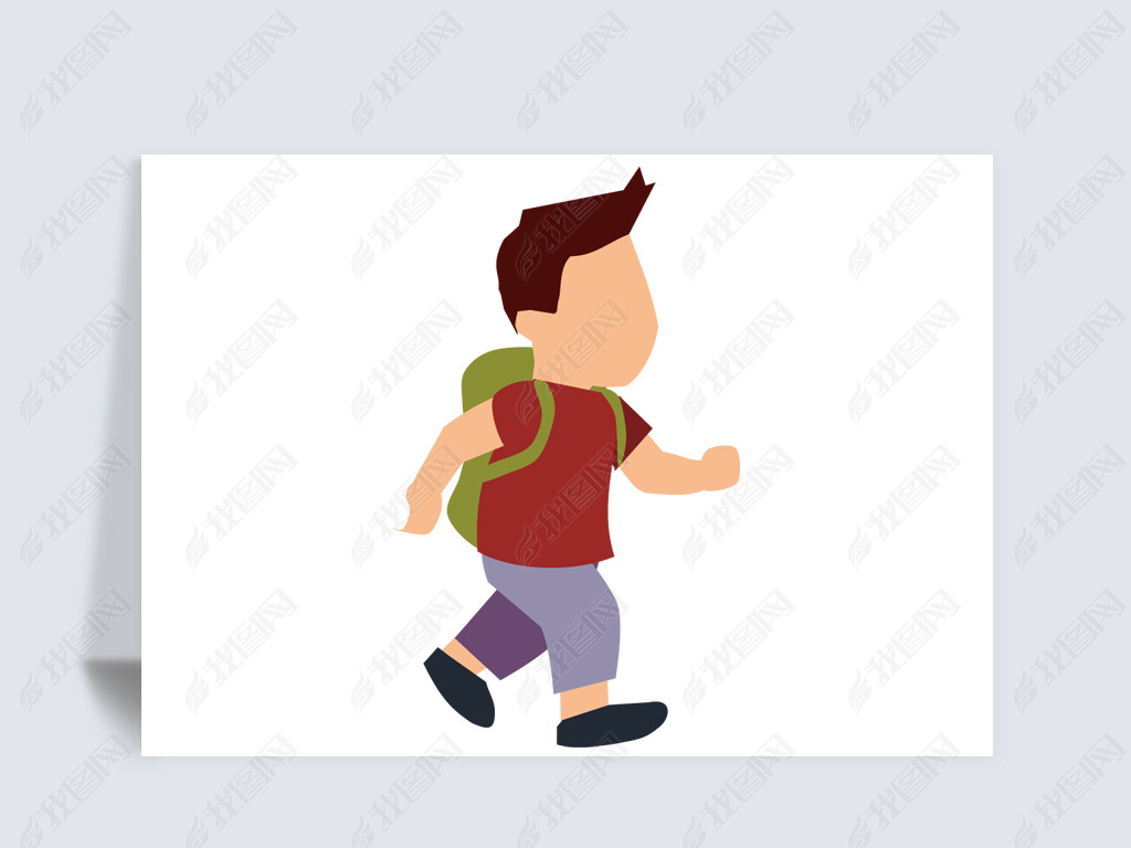 原创小学生背书包上学走路卡通人物形象设计儿童素材-版权可商用