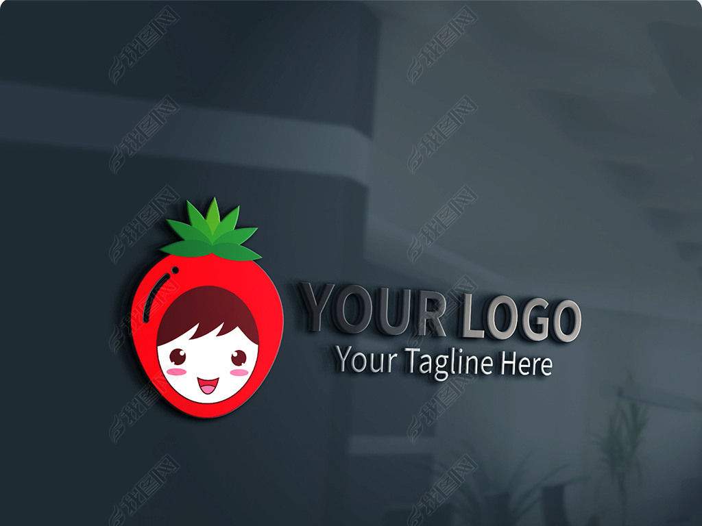 原创创意可爱卡通草莓水果logo设计-版权可商用