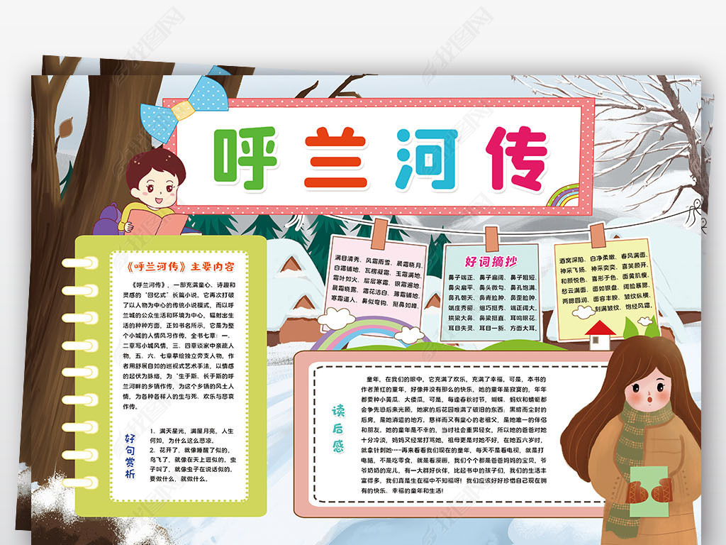 原创呼兰河传小报暑假阅读亲子读书好书推荐手抄报小报版权可商用