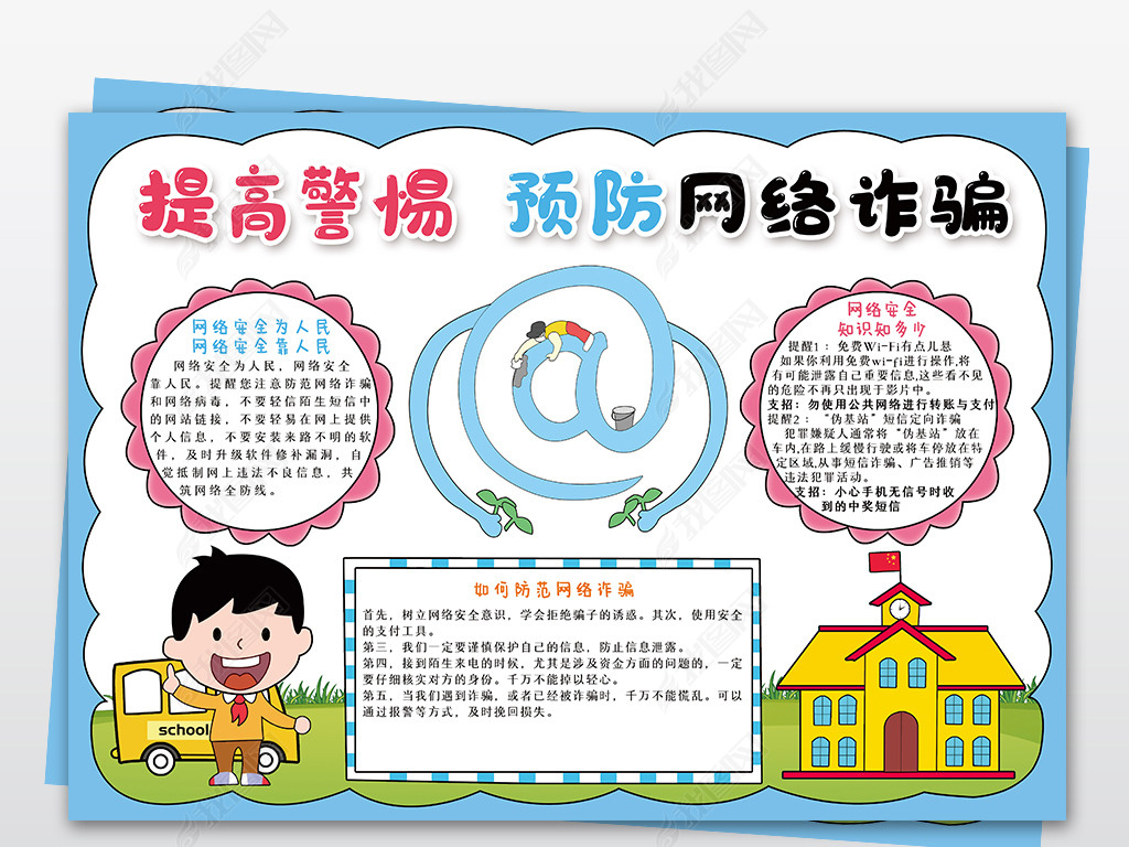 原创预防网络诈骗手抄报网络安全电子小报模板版权可商用