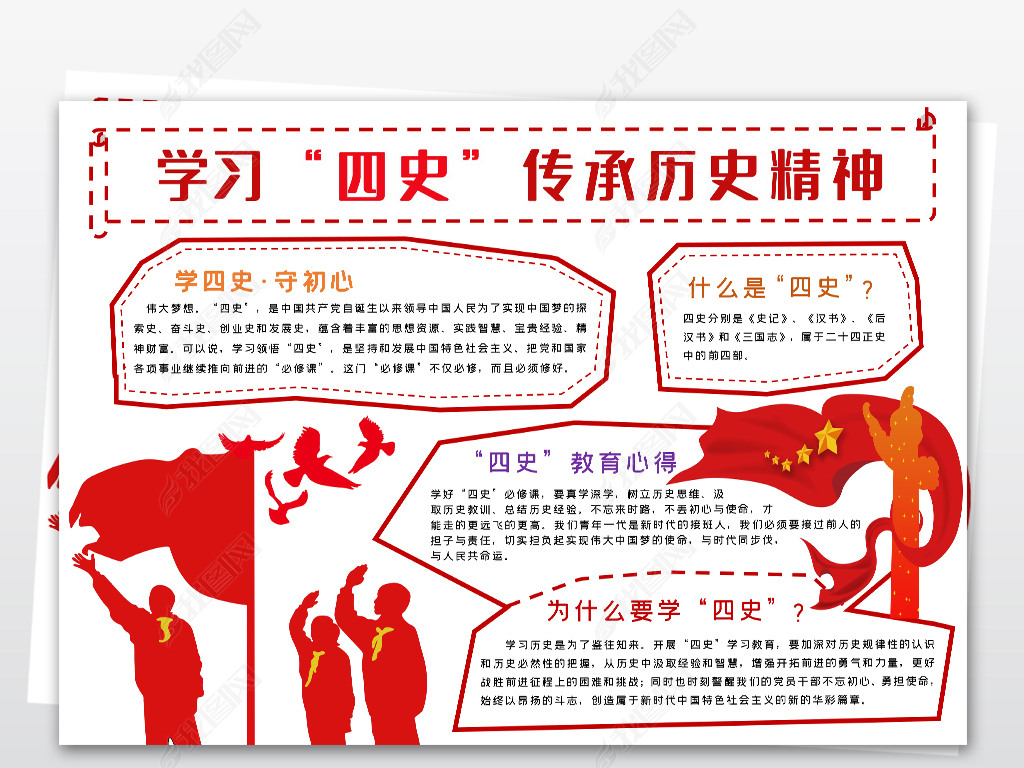 原创word学习四史小报学四史传承历史精神红色革命教育小报手抄报版权
