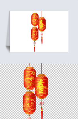 传统节日牛年春节红灯笼png免扣素.
