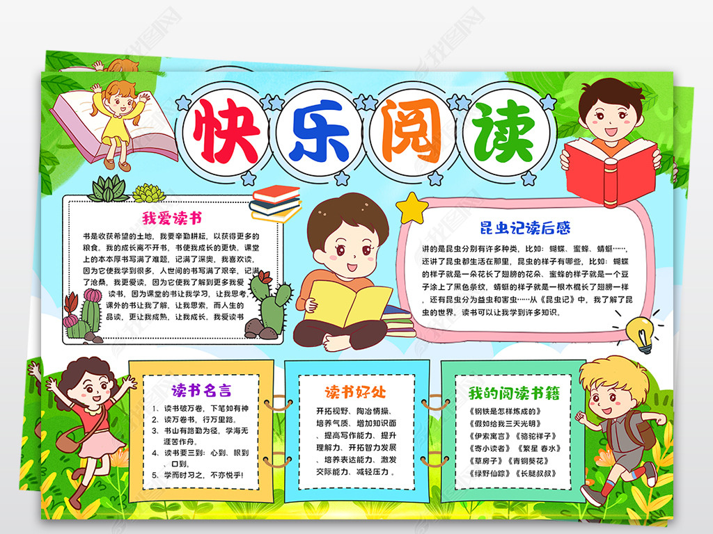 快乐阅读小报寒暑假读书亲子阅读名著读后感手抄报