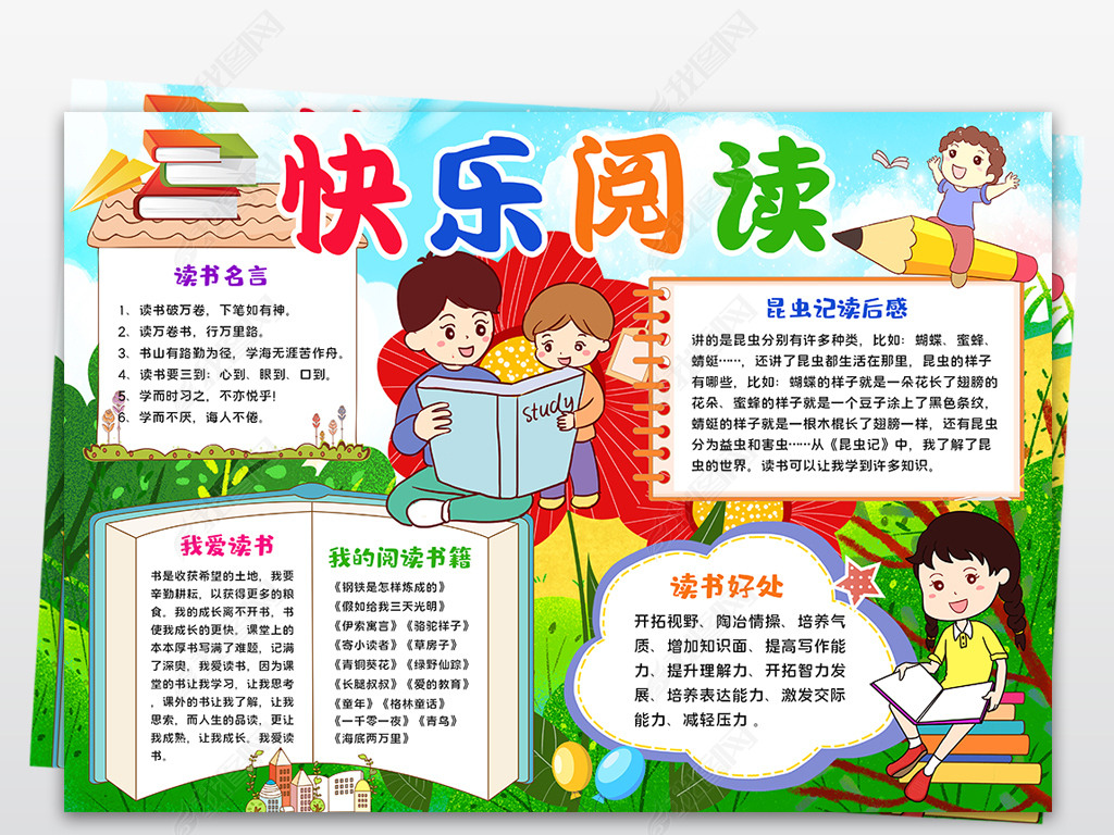 快乐阅读小报寒暑假读书亲子阅读名著读后感手抄报