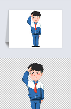 手绘敬礼的卡通学生png免扣素材