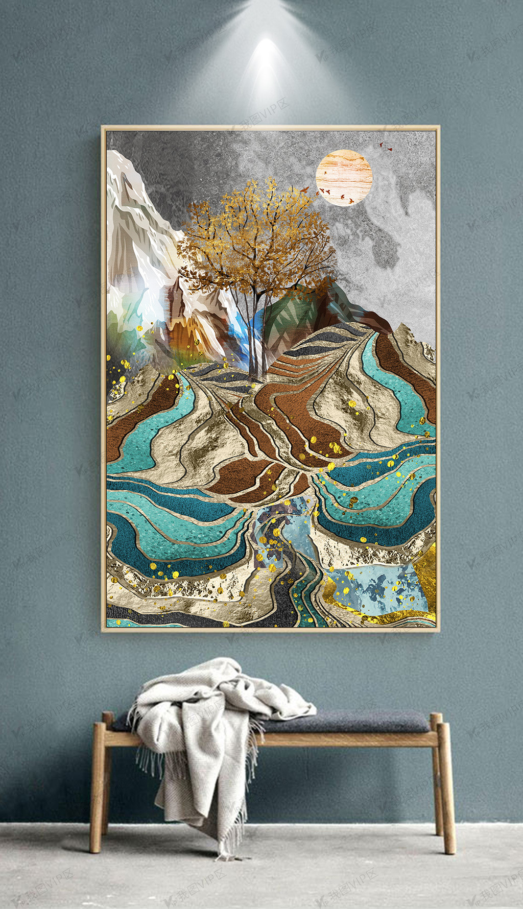 抽象艺术梯田山水现代简约新中式客厅装饰画原创设计抽象艺术梯田山水
