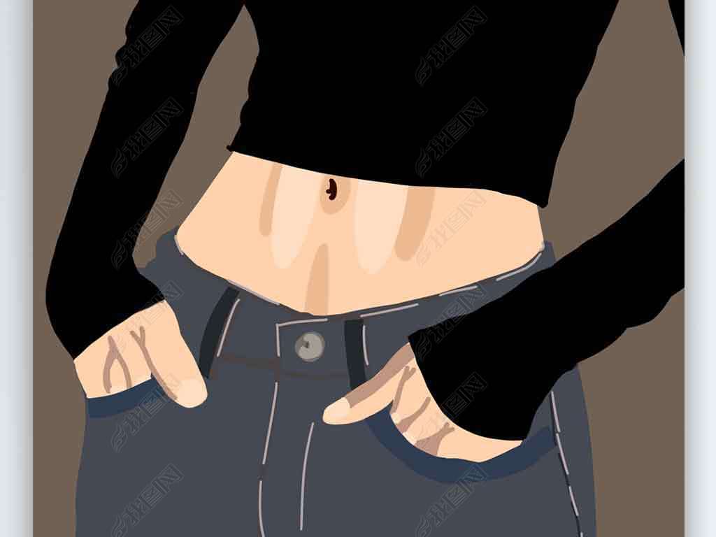 原创2020黑色棕色女性马甲线身材时尚人物插画装饰画-版权可商用