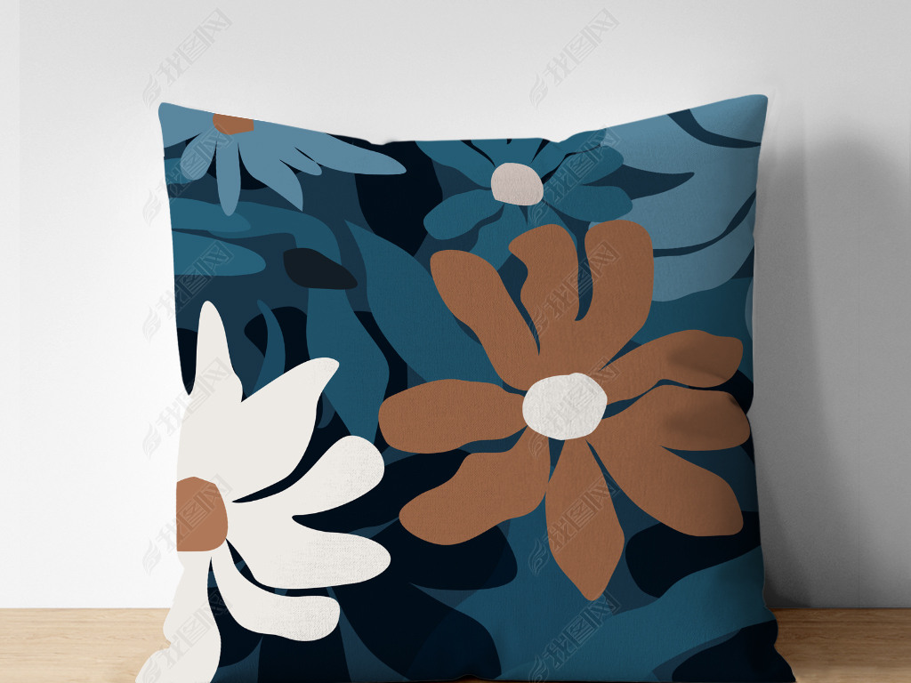 北欧ins手绘蓝色小雏菊沙发抱枕家居图案