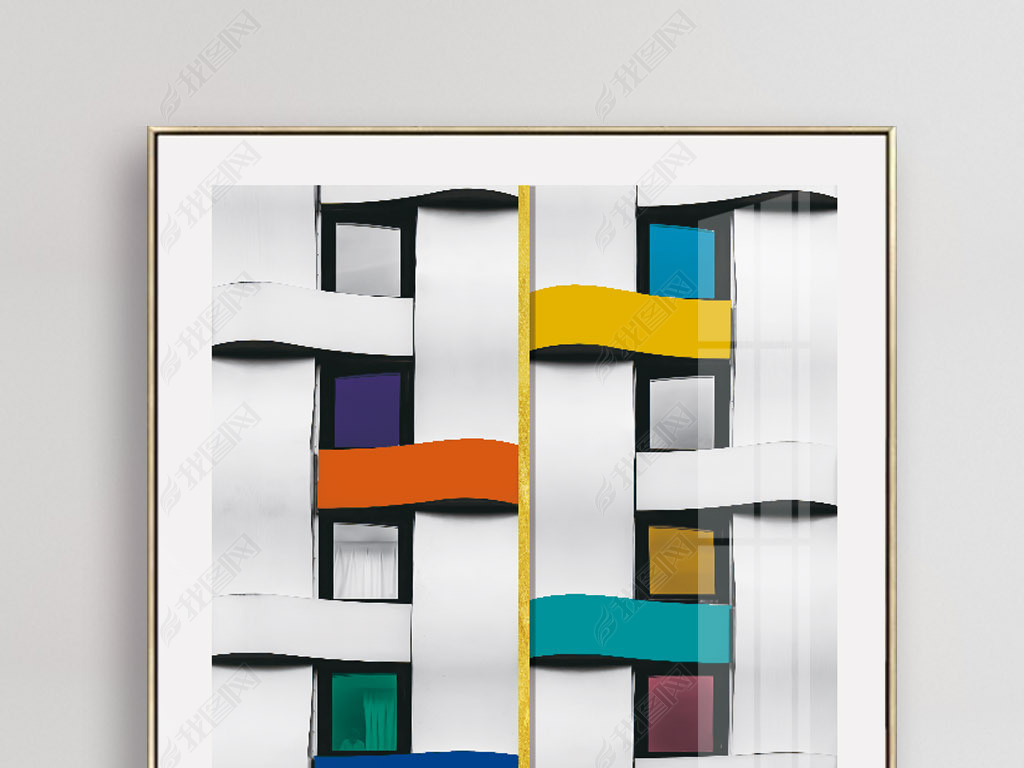 现代简约轻奢爱马仕色块几何建筑挂画装饰画