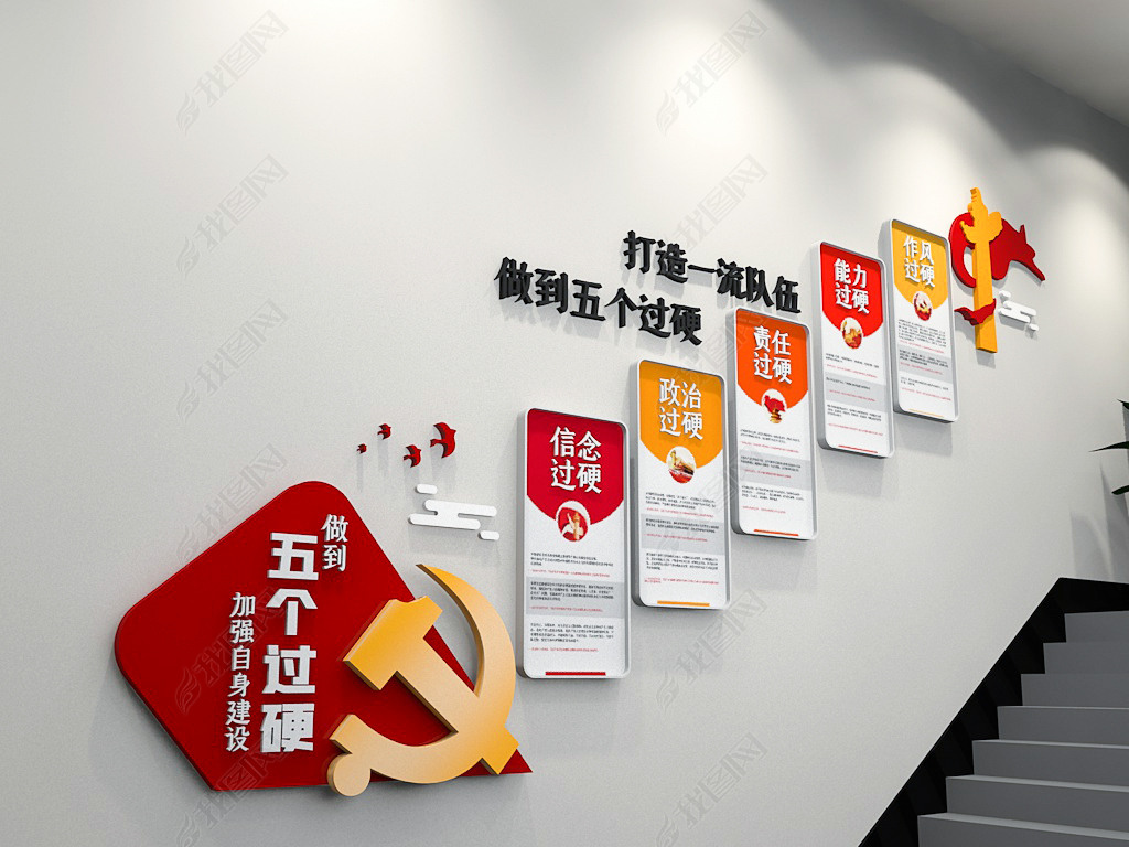 五个过硬党建文化墙基层党建文化墙党员活动室党建廉政文化墙楼梯走廊