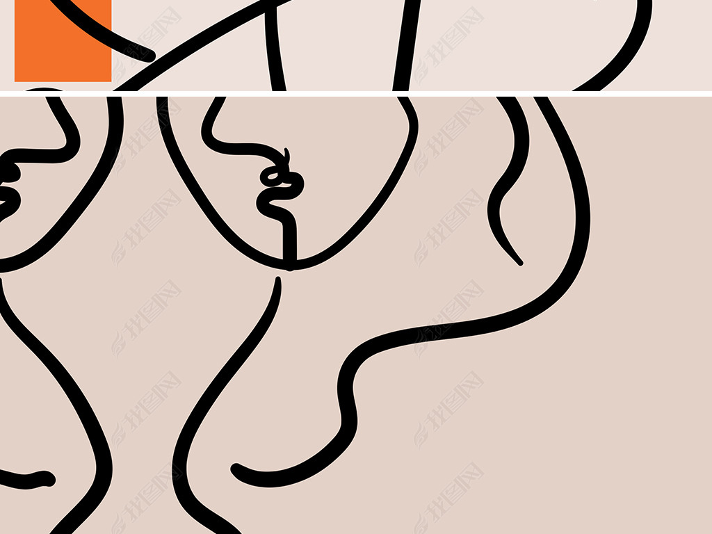原创现代简约抽象艺术情侣线条人物装饰画简笔线条画版权可商用