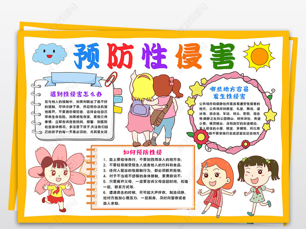 原创预防性侵害小报保护自己校园安全手抄报-版权可商用