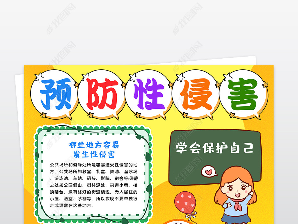 竖版预防性侵害小报保护自己校园安全手抄报