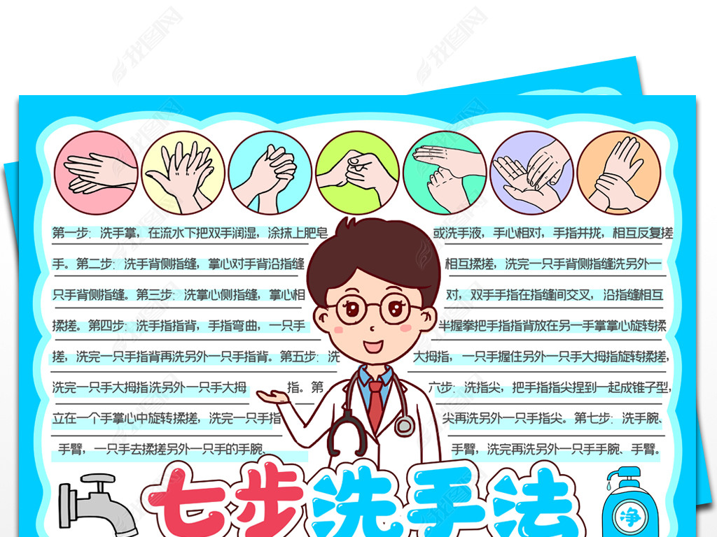七步洗手法手抄报洗手日手抄报