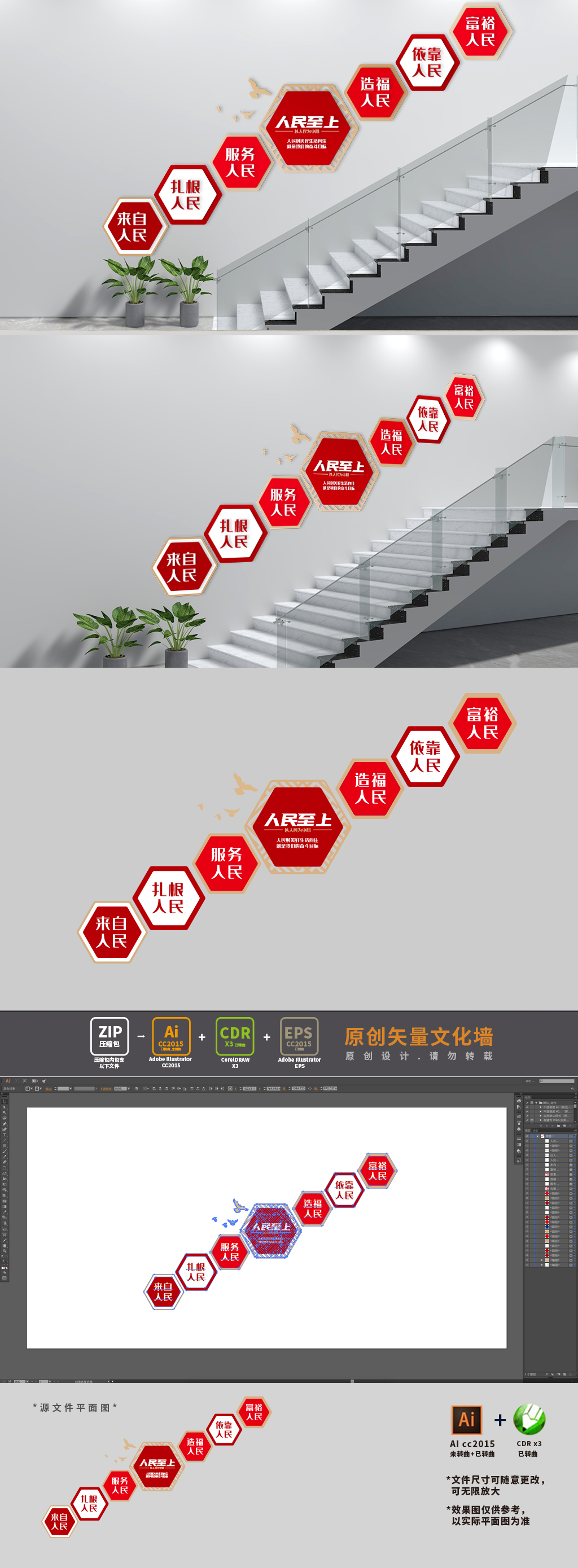 人民至上党建标语楼梯文化墙