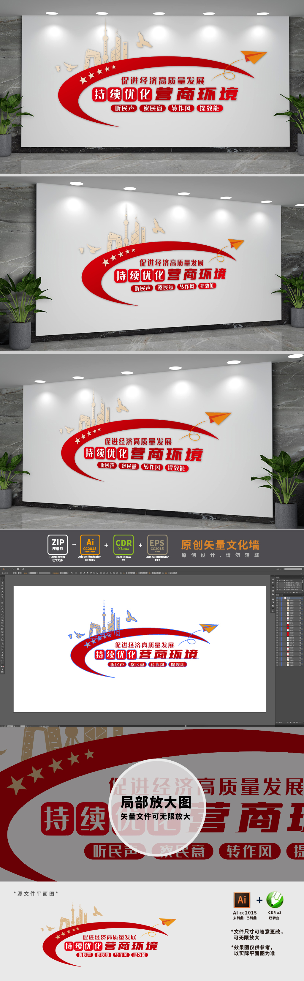 原创持续优化营商环境文化墙-版权可商用