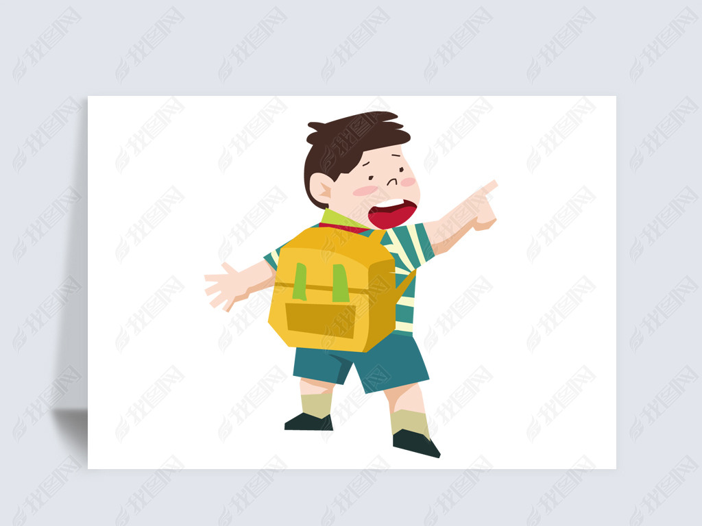原创背书包上学手指路卡通儿童人物素材版权可商用