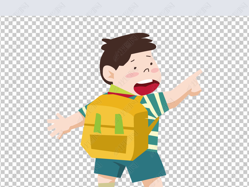 原创背书包上学手指路卡通儿童人物素材版权可商用