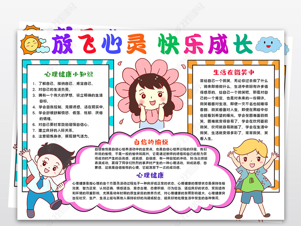 原创关注心理健康小报放飞心灵快乐成长手抄报版权可商用