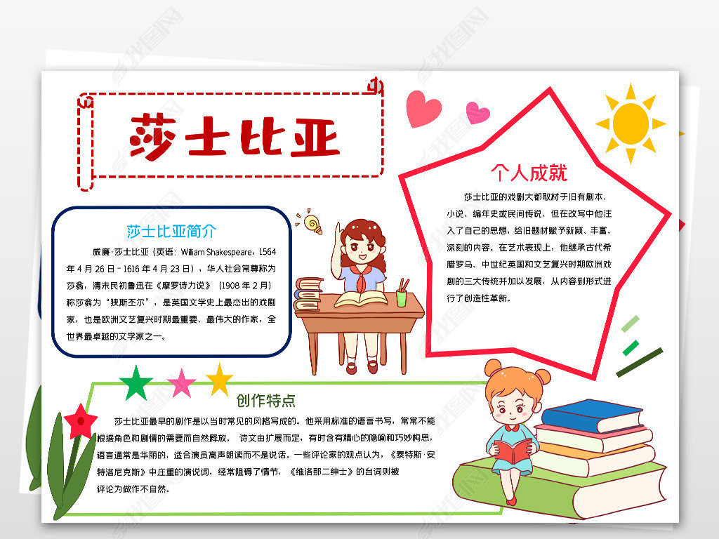 原创word名人手抄报世界名人莎士比亚手抄报-版权可商用