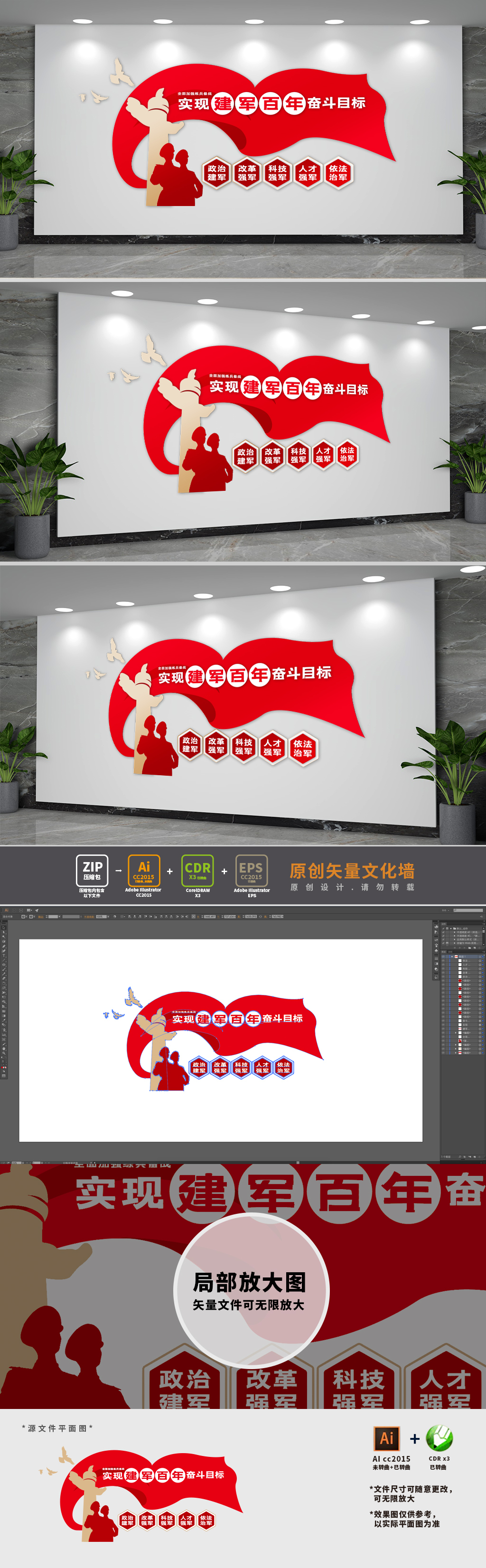 建军百年奋斗目标部队文化墙