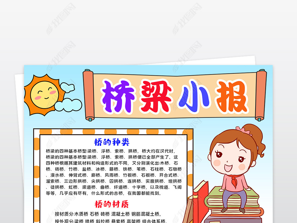 原创桥梁小报模板四大名桥卢沟桥线描手抄报素材-版权可商用