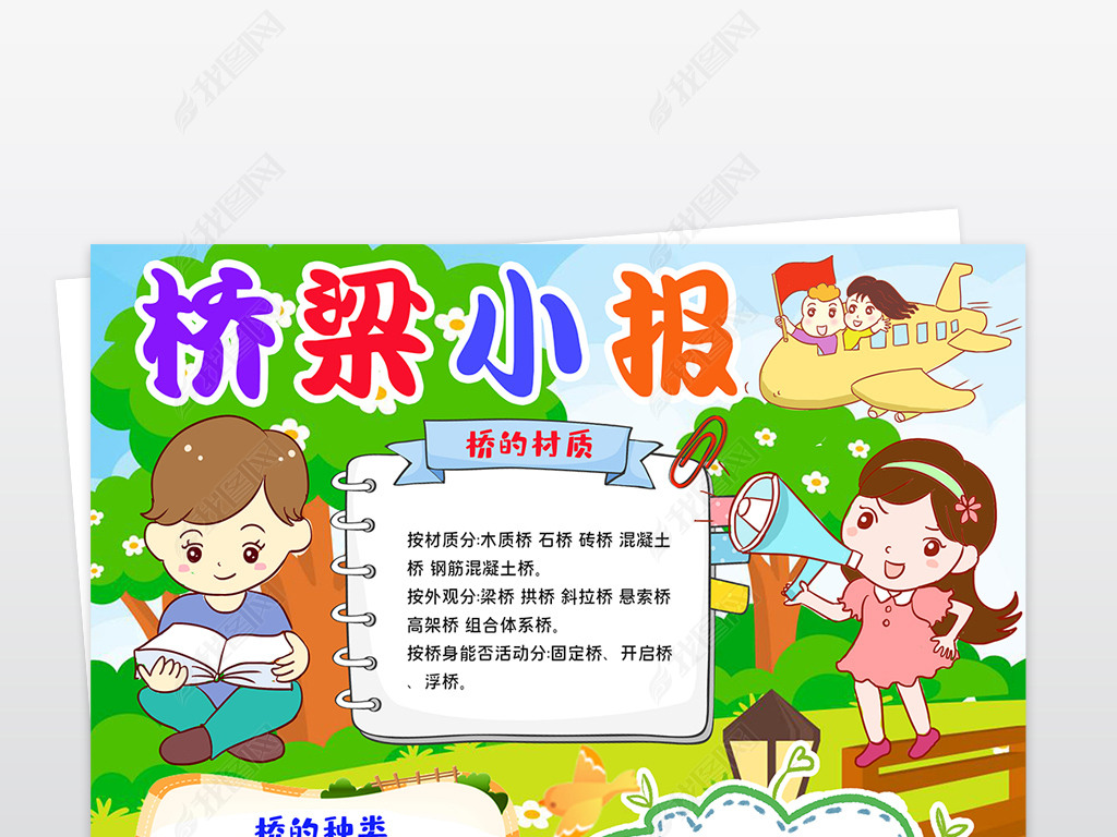 原创桥梁小报模板四大名桥卢沟桥线描手抄报素材版权可商用