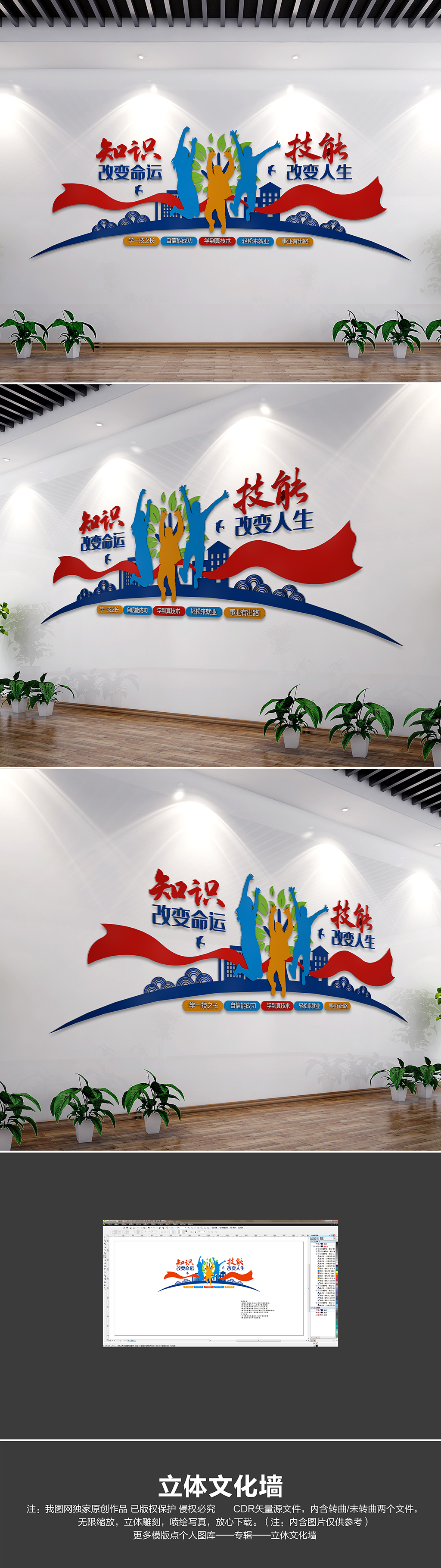 知识改变命运技能改变人生职业教育文化墙