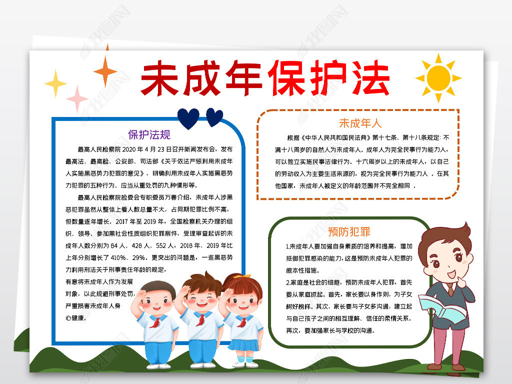原创关爱未成年人手抄报儿童保护未成年小报模板版权可商用